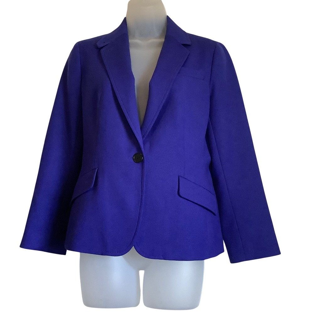 Talbots Petites Royal Blue Wool Blend Single Button Blazer Jacket 8P